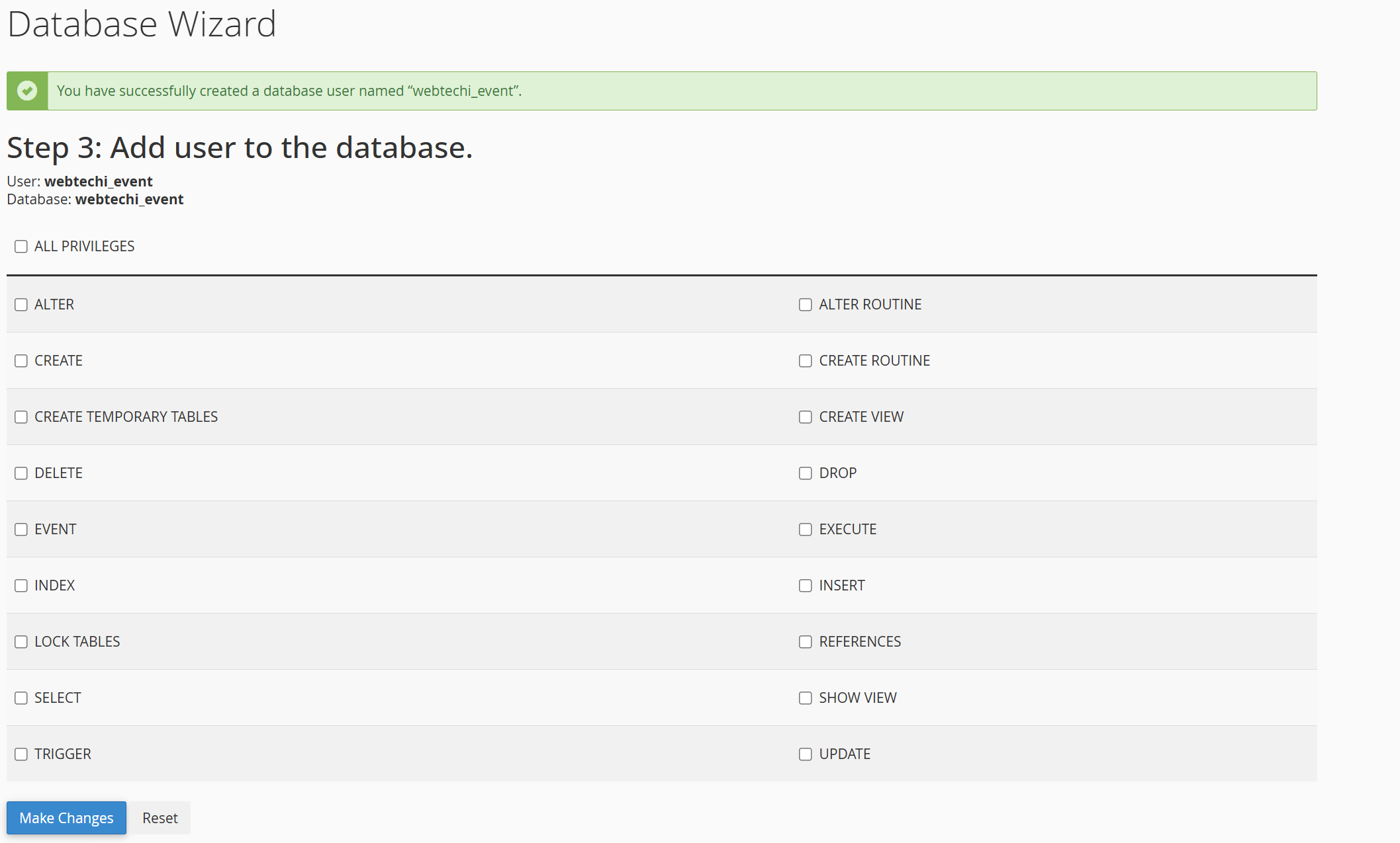 Database Privileges